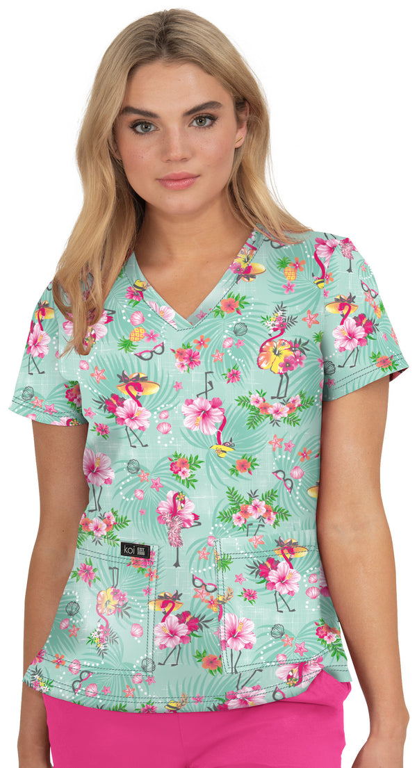 Blouse médicale Koi Leslie Top Summer Flamingo !!! Flamands Roses
