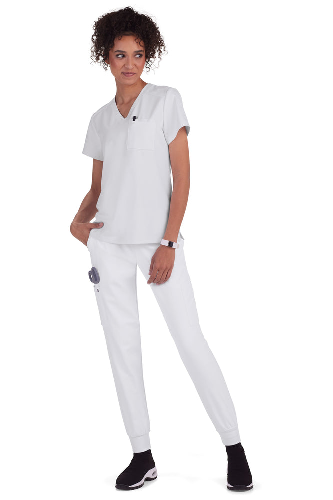 Isacco Blouse Médicale Blanche 100% Coton – Manches Longues, 2 Poches, Ceinture Réglable, Confort Professionnel